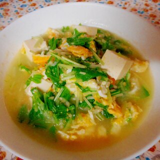 炒めた卵と水菜の玄米スープご飯